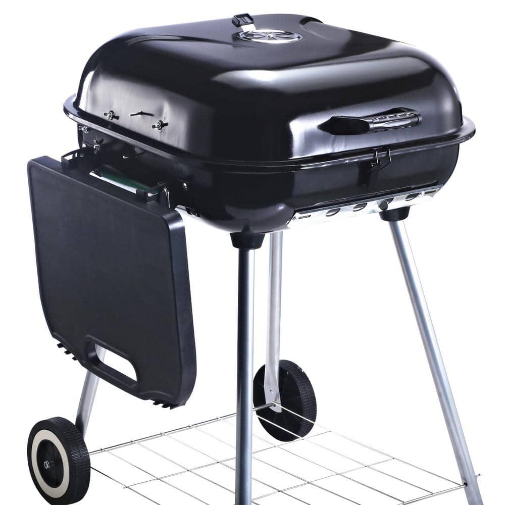 Outsunny 21" Steel Charocal Grill with Portable Wheel, Side Tray and Lower Shelf for Outdoor BBQ for Garden, Backyard, Poolside