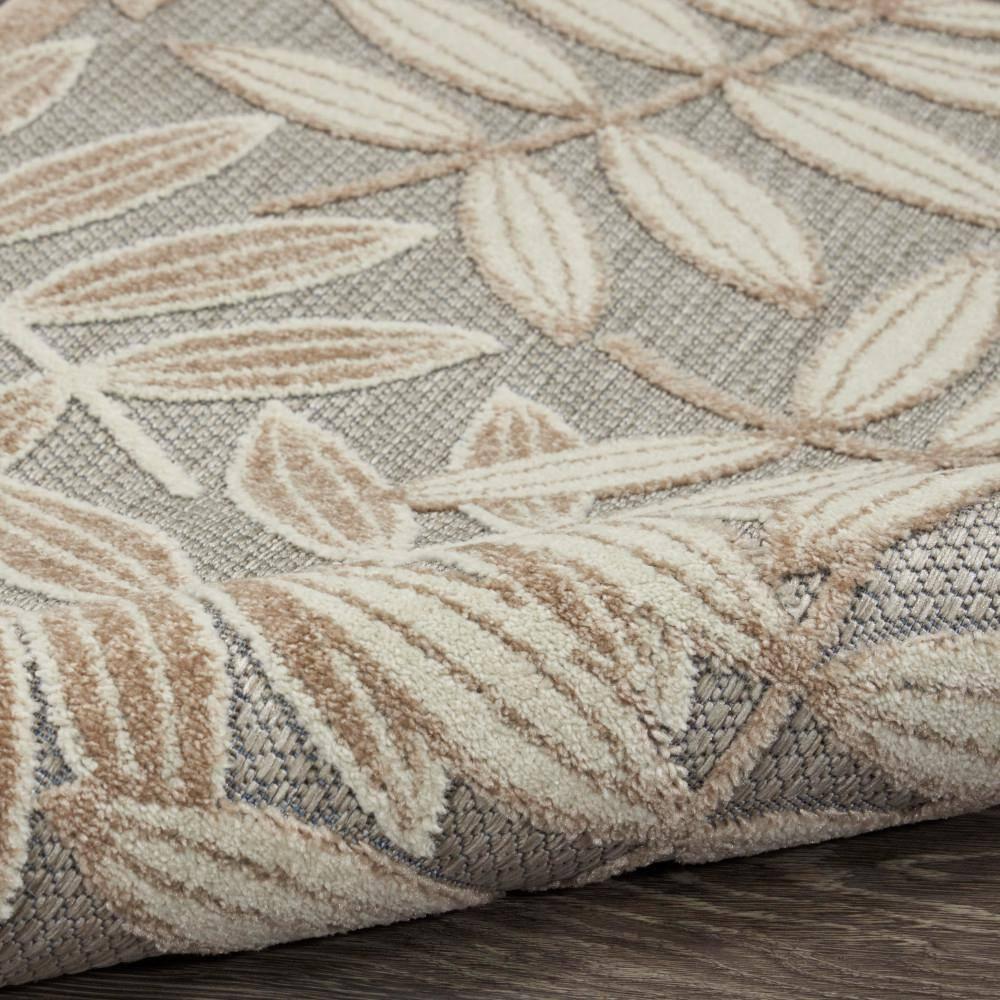 Nourison Aloha Floral Leaf Flatweave High-Low Indoor Outdoor Round Rug Natural 5'3" x 5'3"