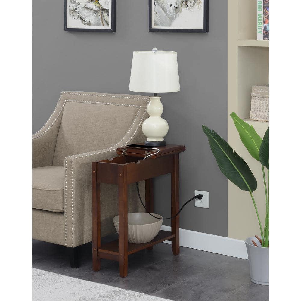 Convenience Concepts American Heritage Flip Top End Table with Charging Station and Shelf, Espresso