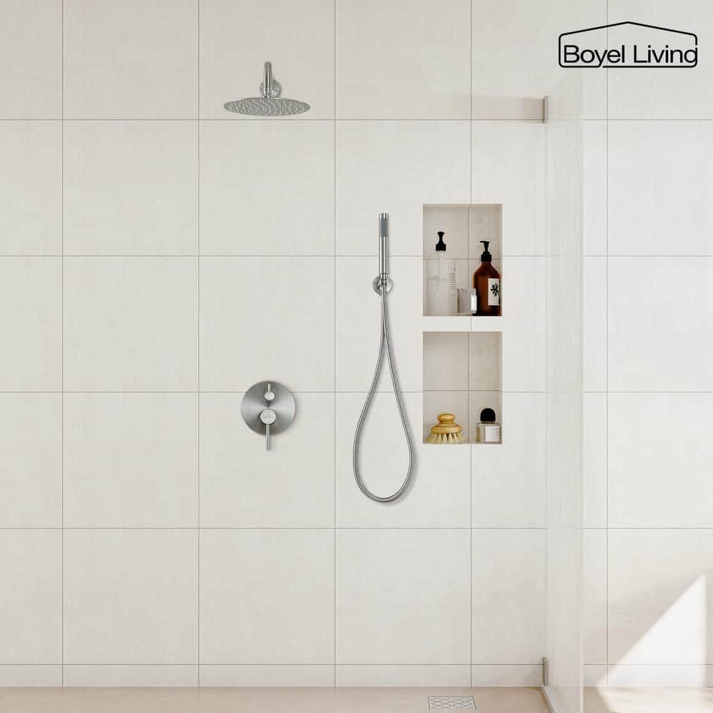 Pressure-Balanced Complete Shower System with 10-Inch Rain Shower Head, Handheld, Rough-in Valve