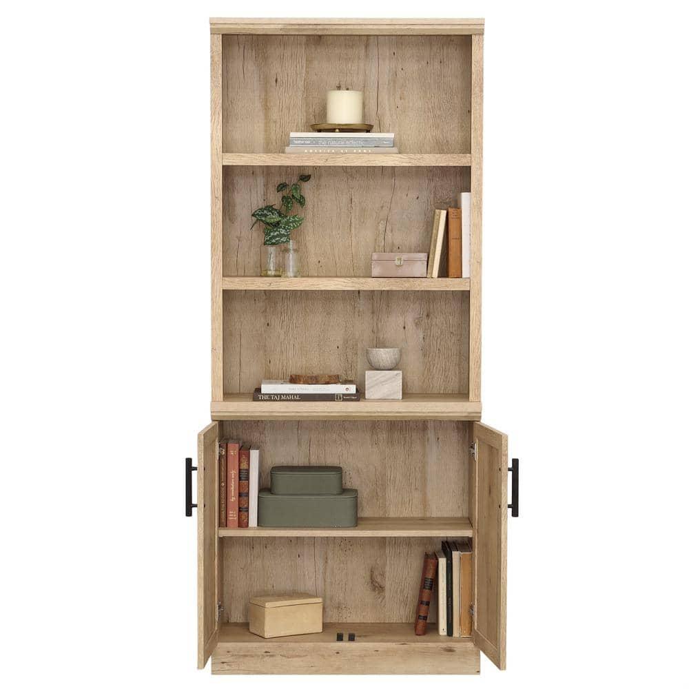 Sauder 70.866" Aspen Post Library Bookcase Prime Oak: Laminated Adjustable Shelves, MDF Frame, Metal Hardware