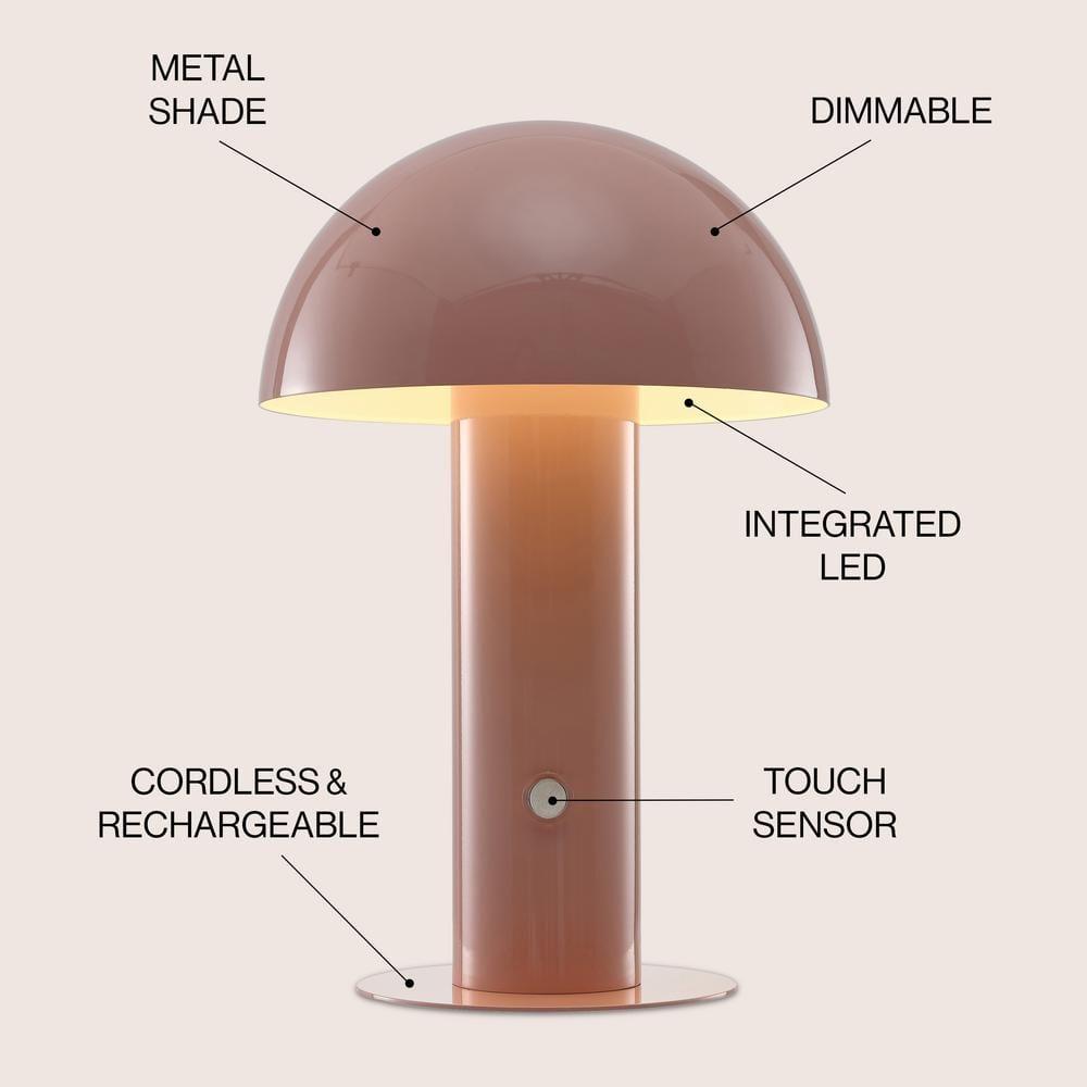 JONATHAN Y JYL7115F Boletus 10.75" Contemporary Bohemian Rechargeable/Cordless Iron Integrated Portable LED Mushroom Table Lamp, Modern, Coastal for living room, dinning room, bedroom, Pink