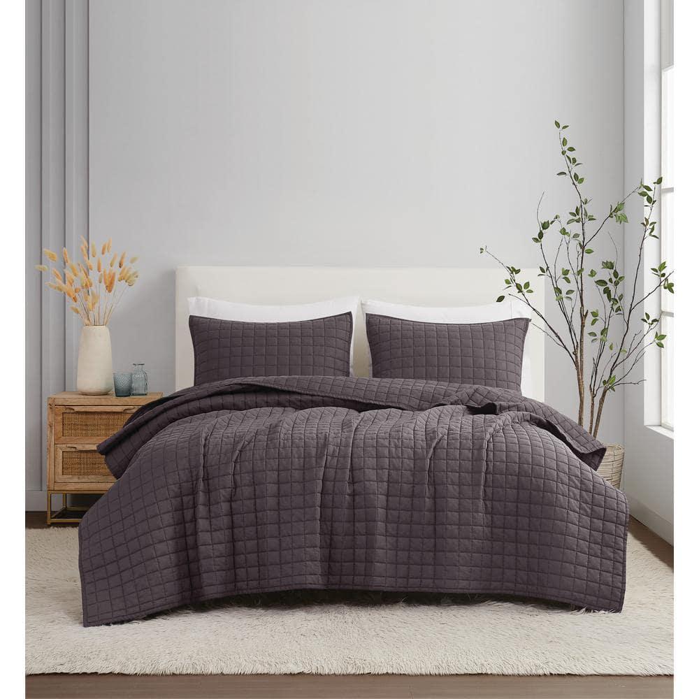 Brooklyn Loom 3pc King Flax Linen Quilt Set Charcoal Gray