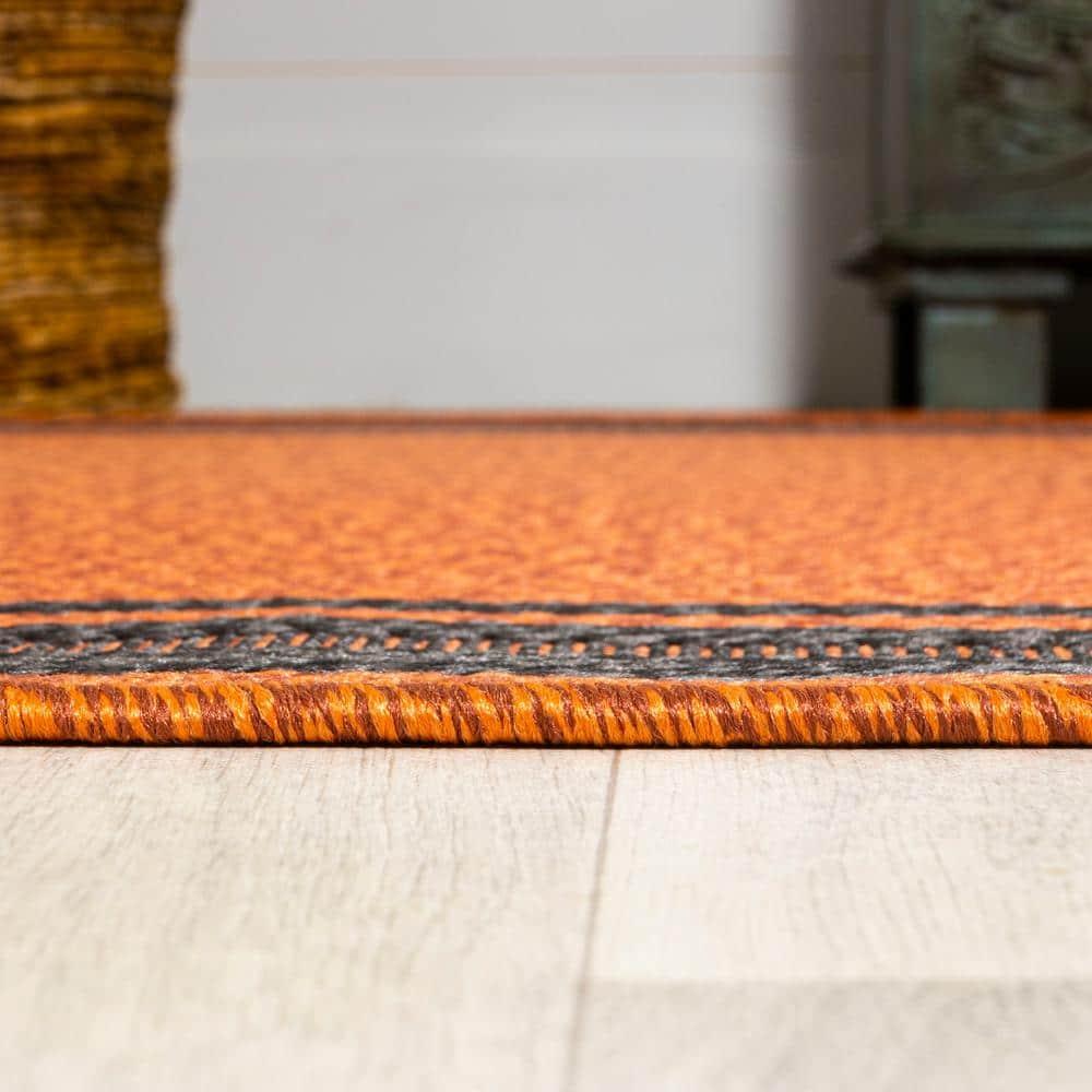 3' x 5' James Modern Border Stripe Indoor/Outdoor Area Rug, Orange/Dark Gray - JONATHAN Y