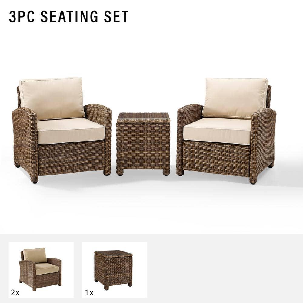 Bradenton 3pc Outdoor Wicker Seating Set with Two Chairs & Side Table Sand - Crosley