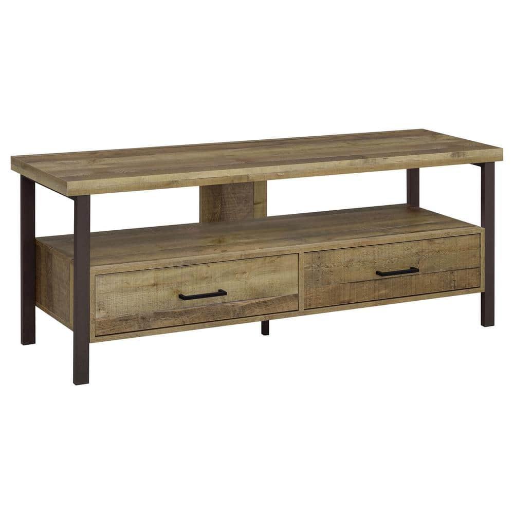Morello 2 Drawer TV Stand for TVs up to 65" Weathered Pine - Coaster: Rustic Style, Melamine Veneer, MDF Frame