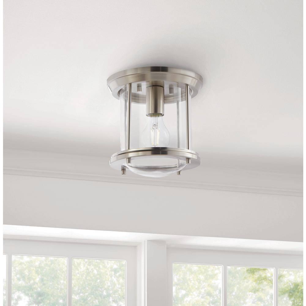 Hampton Bay Melrose Park 8 in. 1-Light Brushed Nickel Flush Mount