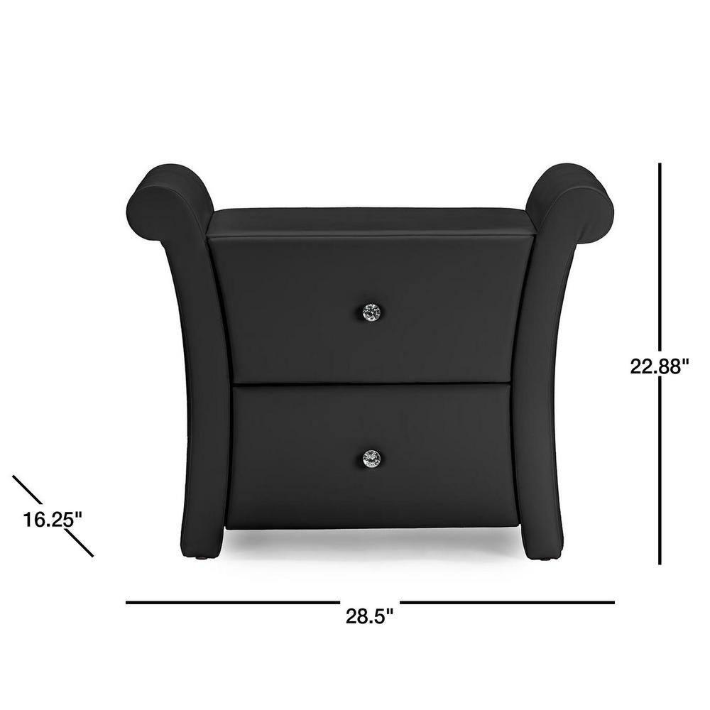 Victoria Matte Faux Leather Nightstand: 2 Drawers, Rectangle Shape - Baxton Studio