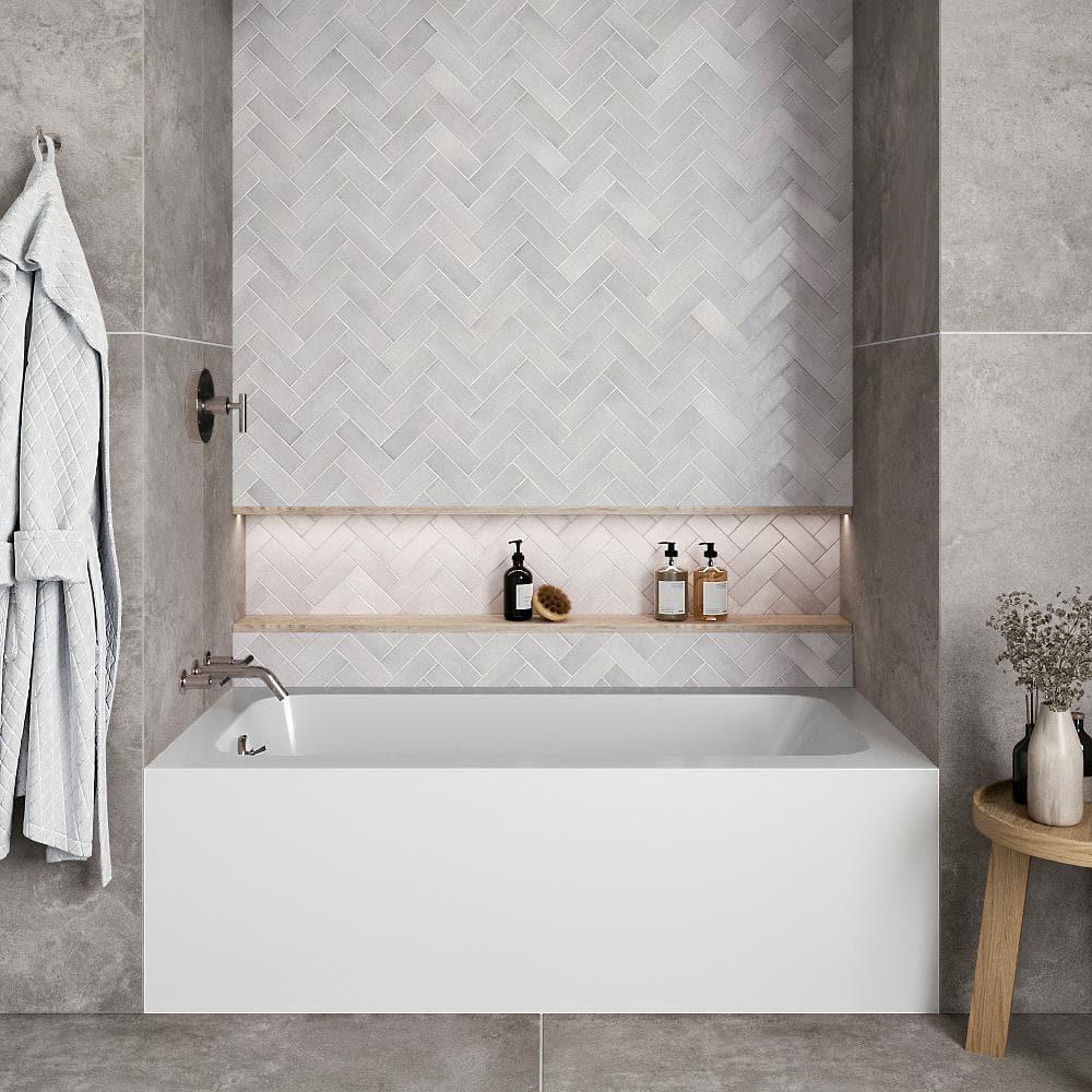 Streamline 60 in. x 30 in. Acrylic Left-Hand Drain Alcove Bathtub in Glossy White With External Drain