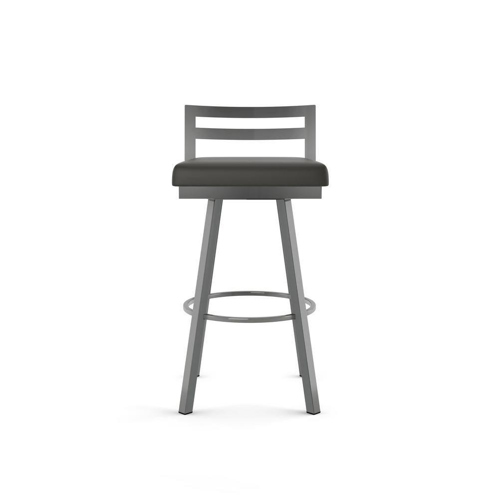 Amisco Derek 30 In. Swivel Bar Stool - Black Faux Leather / Metallic Grey Metal