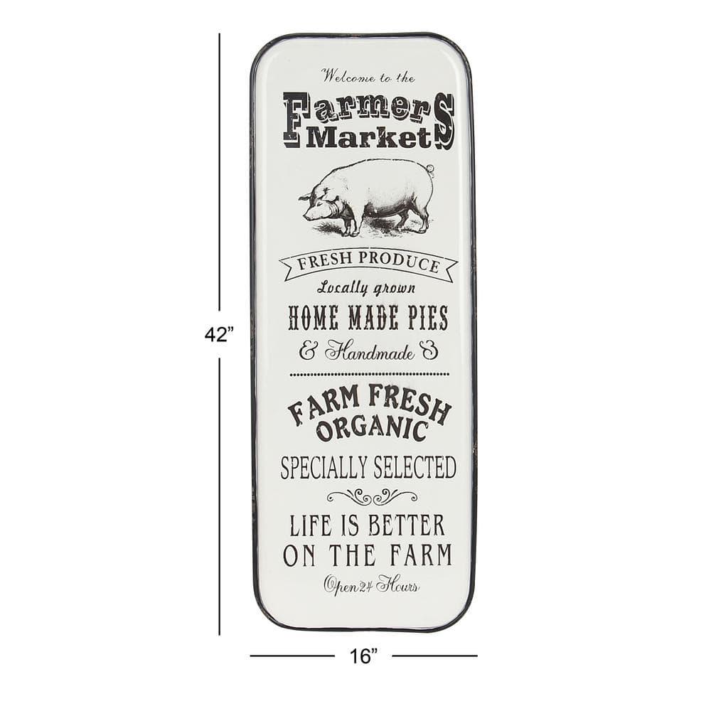 42" x 16" Vintage Country Iron Farmhouse Metal Sign Wall Decor Black - Olivia & May: Glazed White Rectangular Panel