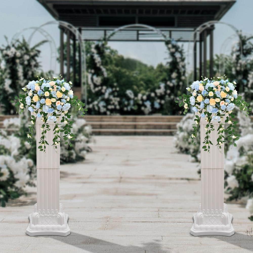 2Pcs European Style Roman Columns Wedding Column Stand Roman Pillar Plastic Greek Column Statue Plant Stand Wedding Event Party Decorative Column Pedestal Flower Pot Holder Decor (10.63x34.65 Inch)