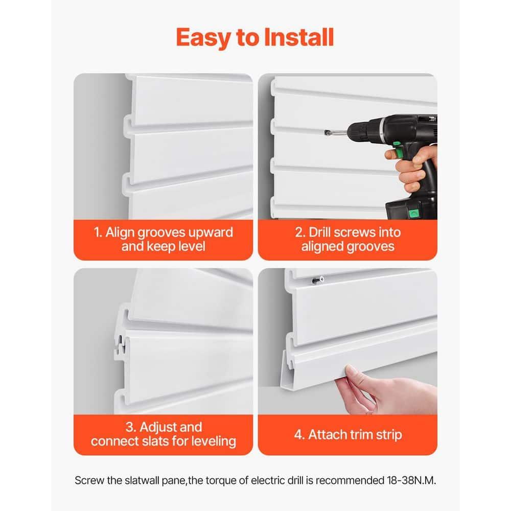 VEVOR Slat Wall Paneling, 8 x 4 ft, PVC Garage Slatwall without Accessories, White Slat Wall Easy-to-Install Adjustable Slatwall Panel with Coupling Structure & DIY Cutting, Fits for Storage & Display