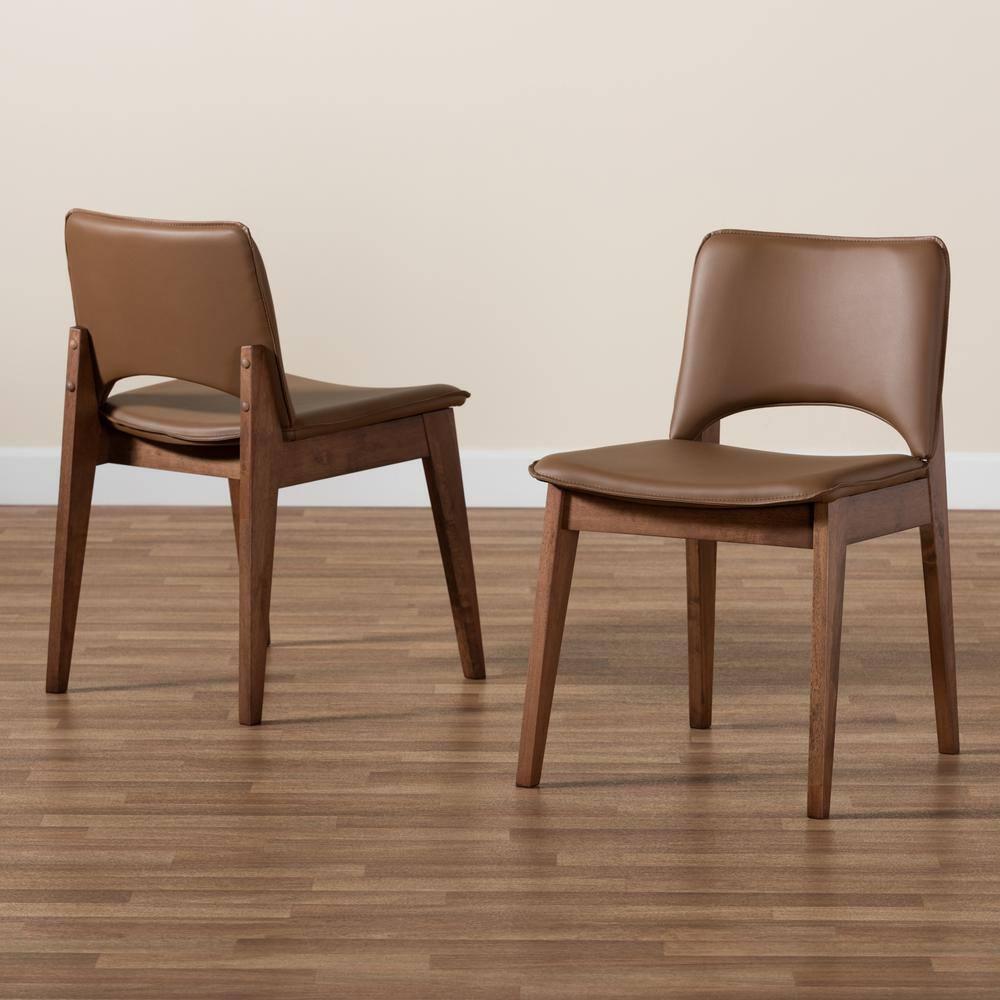 2pc Afton Faux Leather & Wood Dining Chair Set - Baxton Studio: Mid-Century Style, Retro Touch