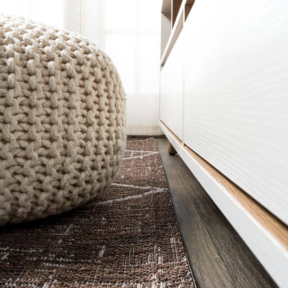 2'x10' Carwa Diamond Trellis Indoor/Outdoor Runner Rug, Brown/Beige - JONATHAN Y