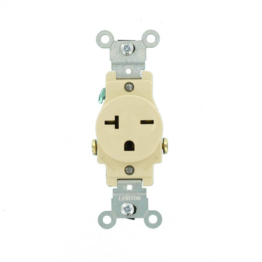 Ivory 20 Amp 250V Single Commercial Outlet with Wall Plate