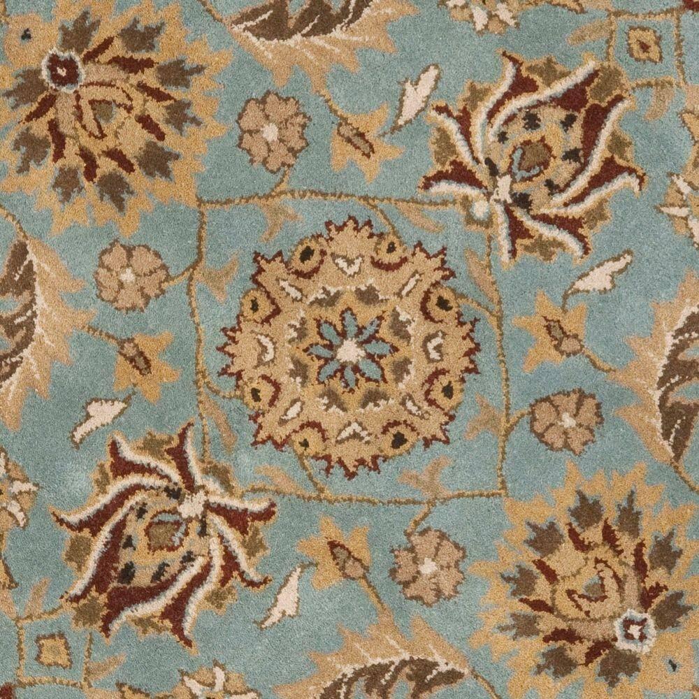 SAFAVIEH Heritage Collection Area Rug - 6' Round, Blue & Gold, Handmade Traditional Oriental Wool, Ideal for High Traffic Areas in Living Room, Bedroom (HG958A)