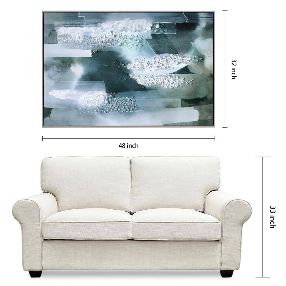 "Silver Mist I" Crystallus Epoxy Coated Wrapped Framed Glossy Canvas Wall Art with Heavy Acrylic Crystal Shards Embellishments