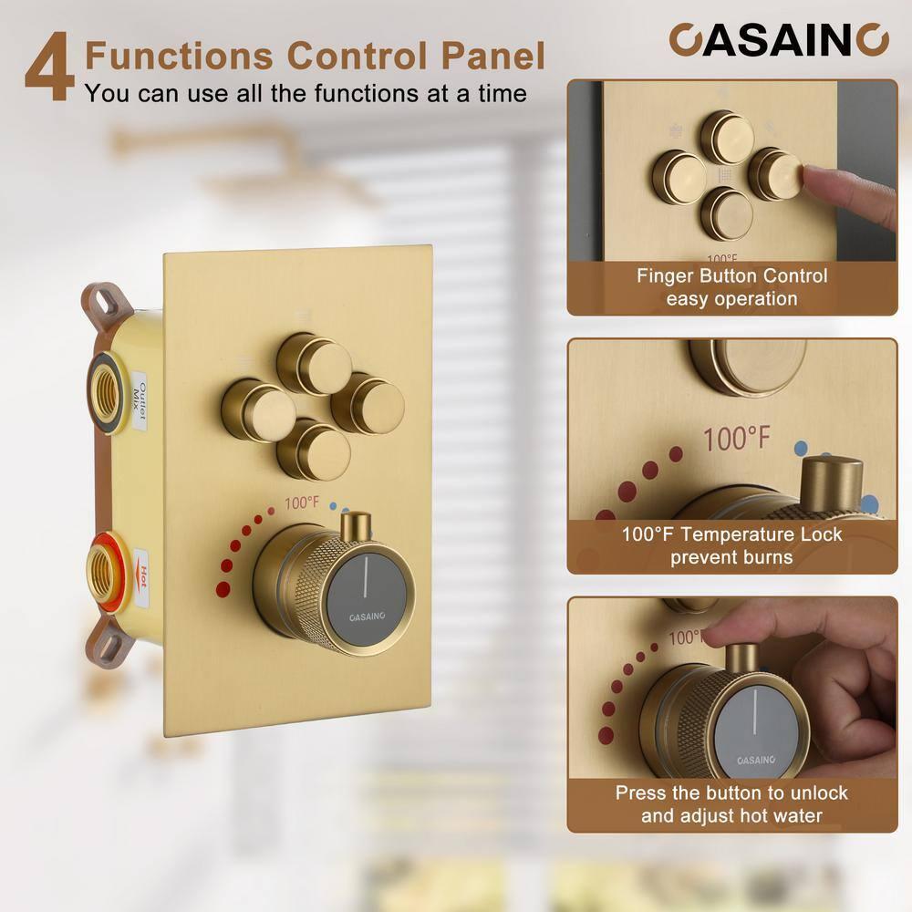 CASAINC Single Handle 1-Spray Thermostatic 4-function Shower System Dual Showerhead