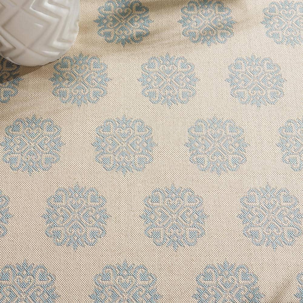 SAFAVIEH Beach House Regent Geometric Indoor/Outdoor Area Rug, Cream/Aqua, 2'2" x 4'