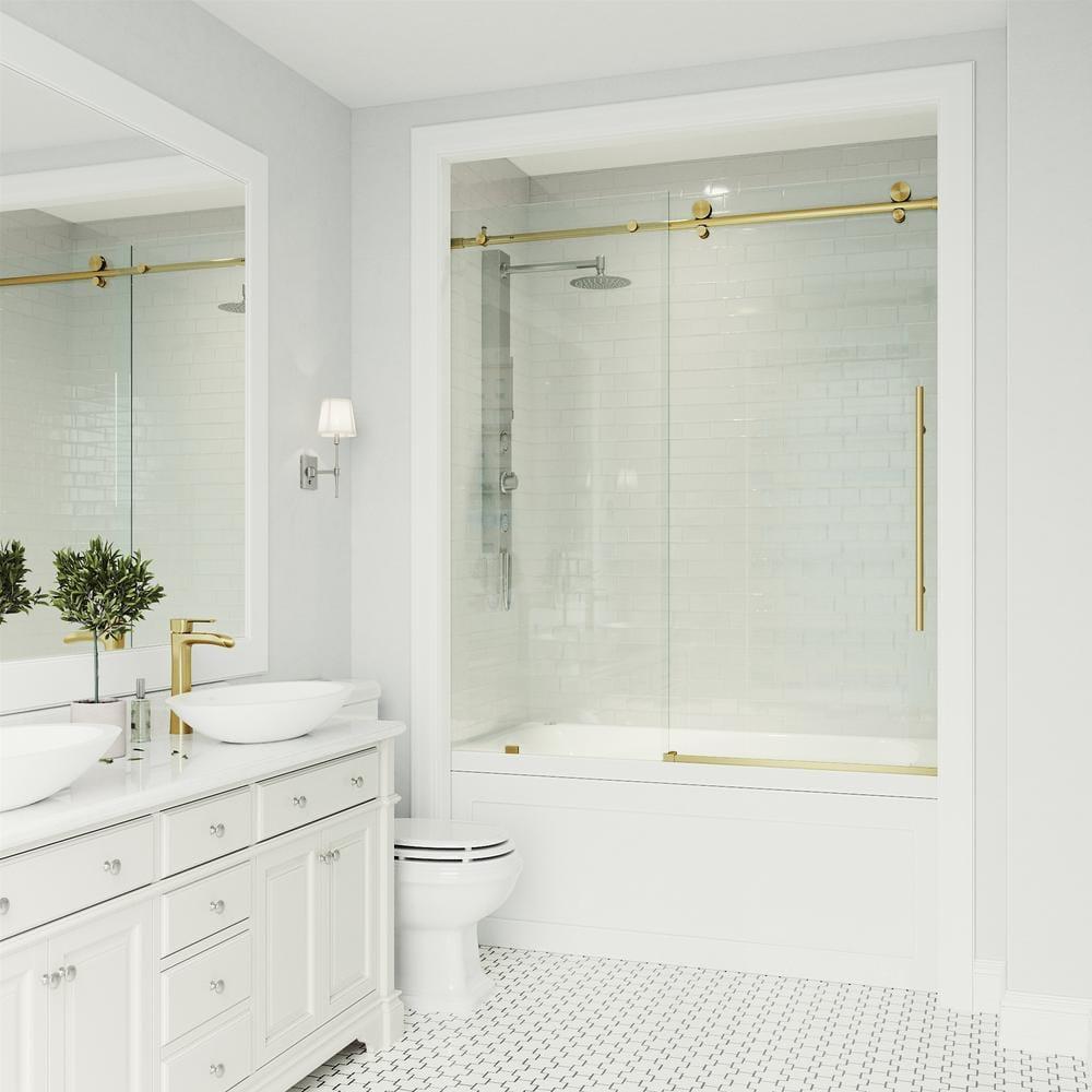 Elan E-Class 56-60" W x 66" H Sliding Frameless Tub Door with 3/8" Clear Glass