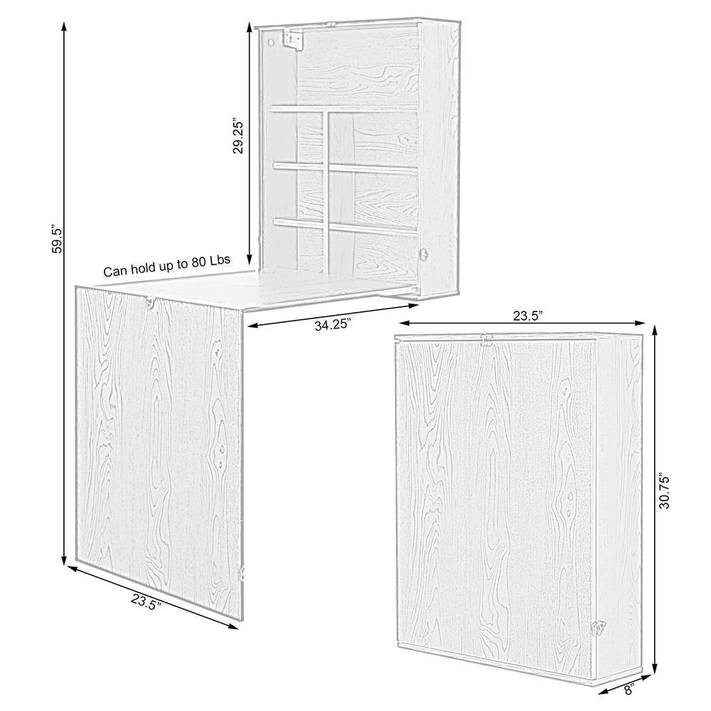 Basicwise Wall Mount Laptop Fold-out Desk with Shelves, Brown