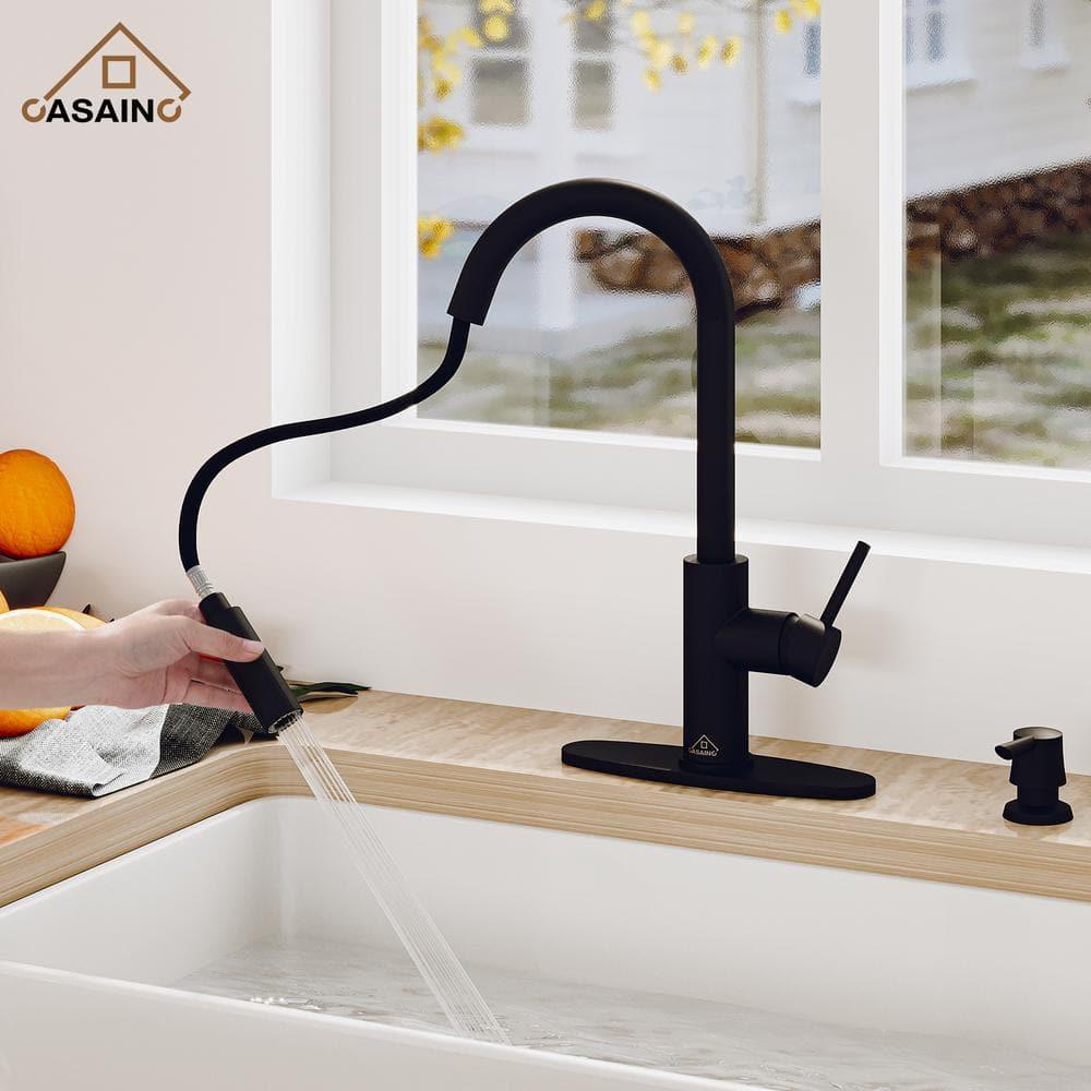 Willow Single-Handle Pull Down Sprayer Kitchen Faucet with Infrared Sensor, Soap Dispenser and Deck Plate