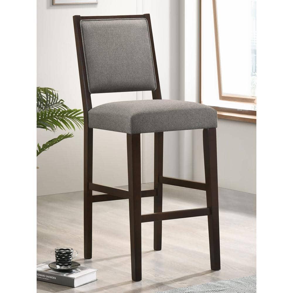 Bedford Upholstered Open Back Bar Stools with Footrest (Set of 2) Grey and Espresso