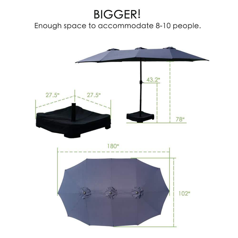 15 ft. x 9 ft. Market Double-Sided Patio Umbrella Extra-Large Waterproof Twin Umbrellas in Navy Blue