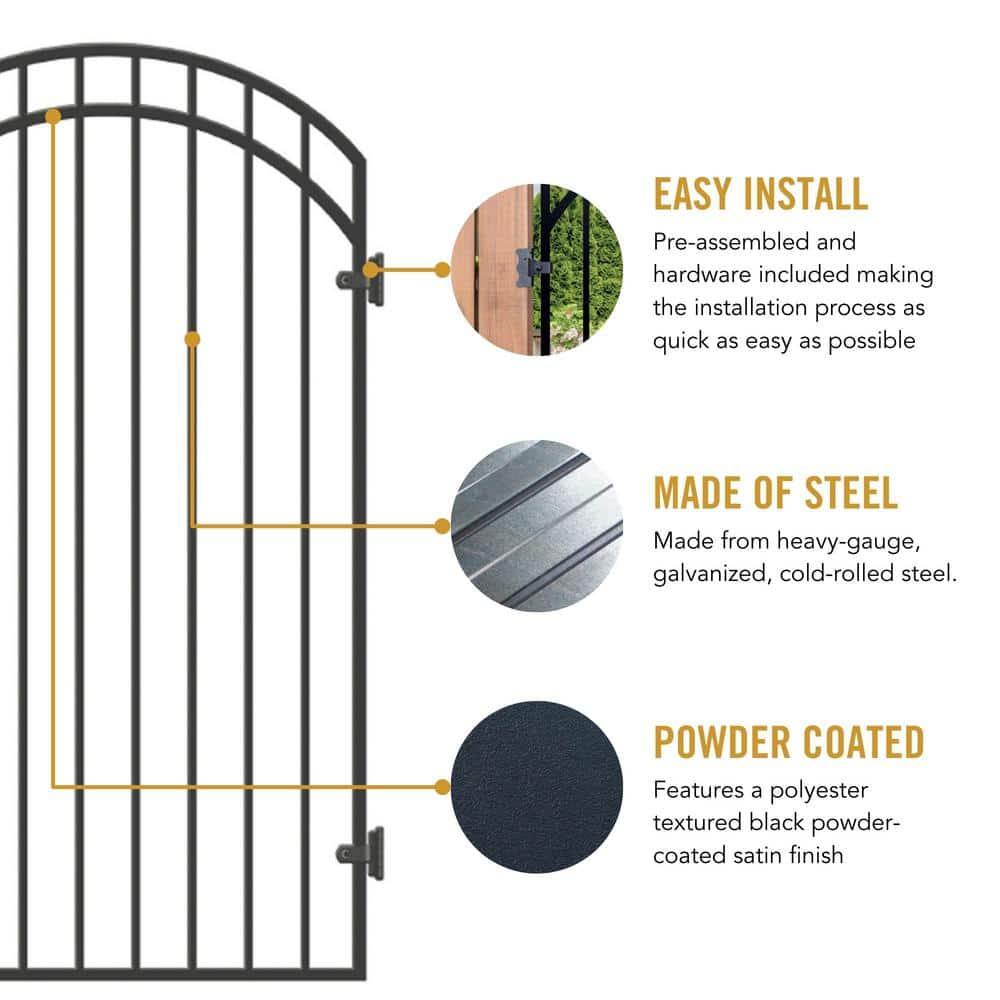 Nuvo Iron GGI0440 33" w x 68" h Garnet Ex. Rail Arched (Designed for Openings of 36" w) Gate, 33" x 68", Black 33" x 68" - Garnet Rail Arched Gate