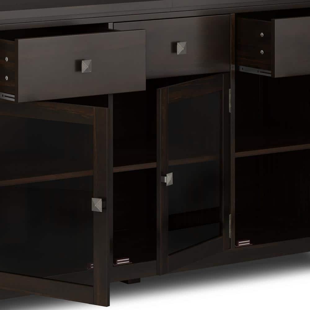Simpli Home Cosmopolitan 54"W Solid Wood Contemporary 3-Door Sideboard Buffet with 3 Drawers