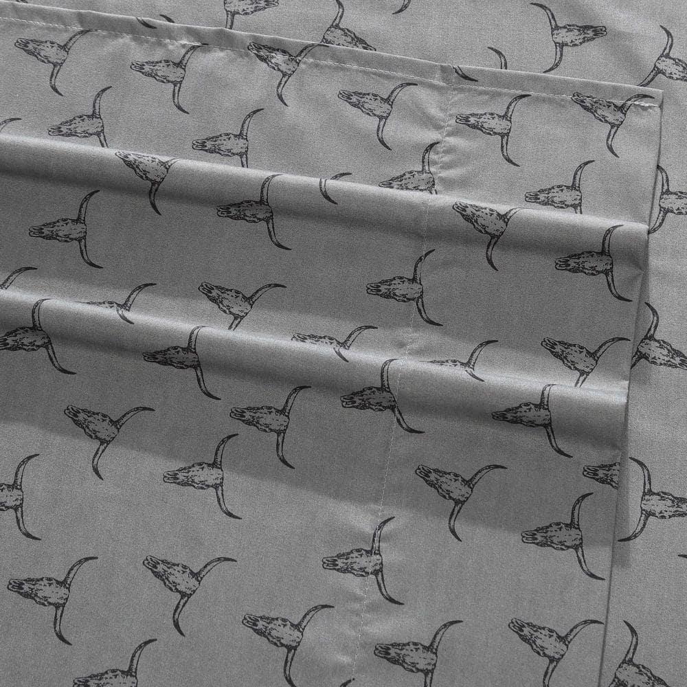 Wrangler Steer Skulls Grey 100% Microfiber Queen Sheet Set