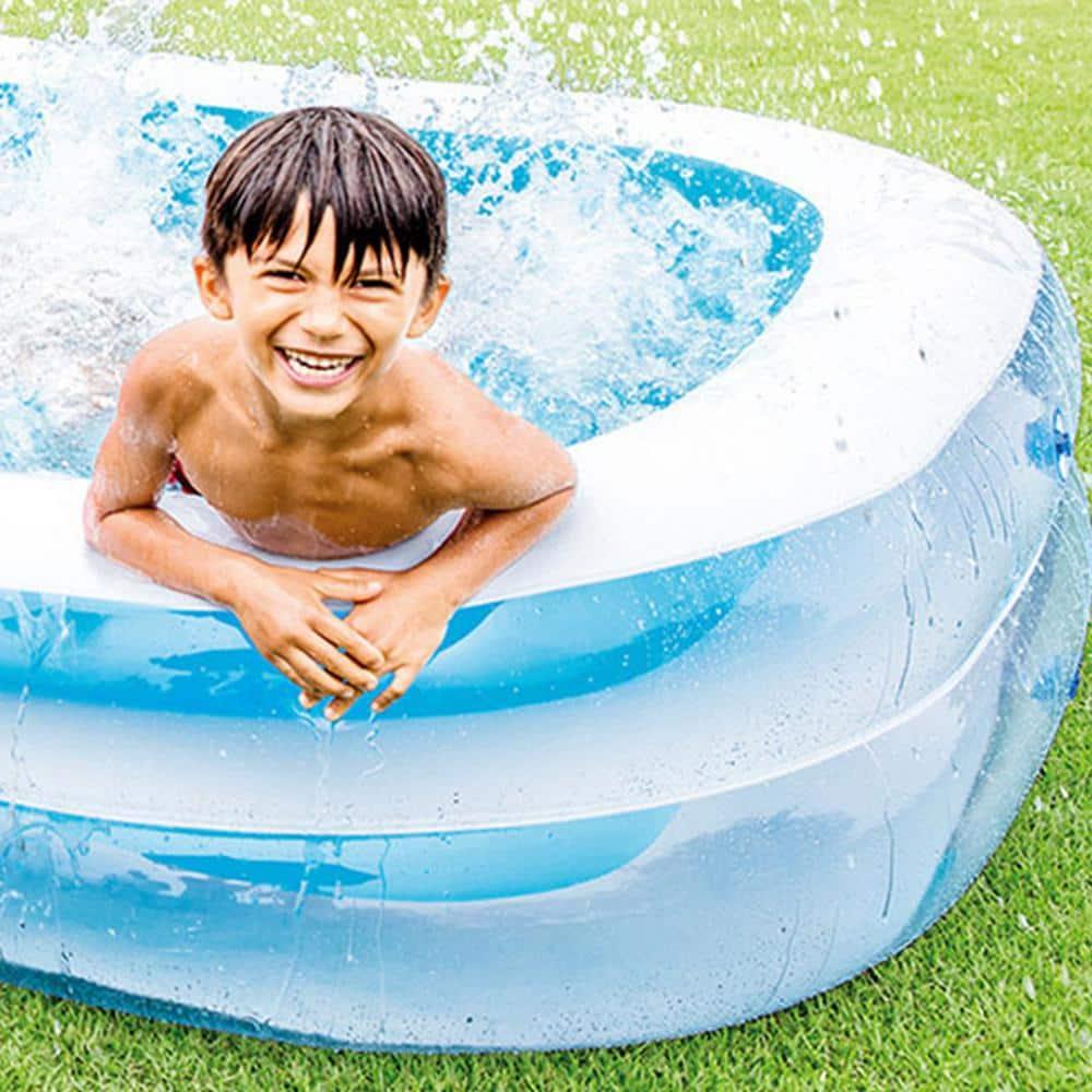 Intex Kool Splash Inflatable Play Center Swimming Pool Water Slide, Blue, and Inflatable 8.5'x5.75' Swim Center Family Pool for 2-3 Kids, Blue & White
