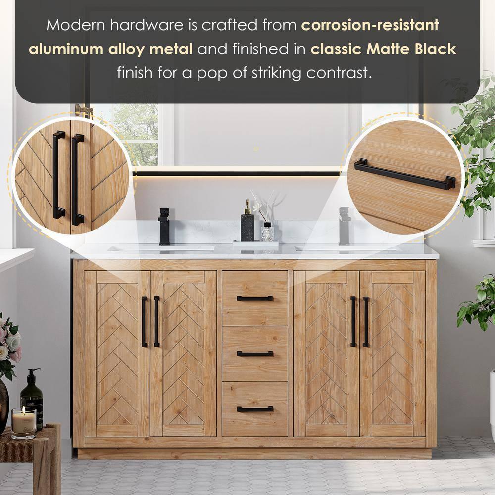 Anais 60" Wood Vanity in Light Brown with White Composite Stone Top no Mirror