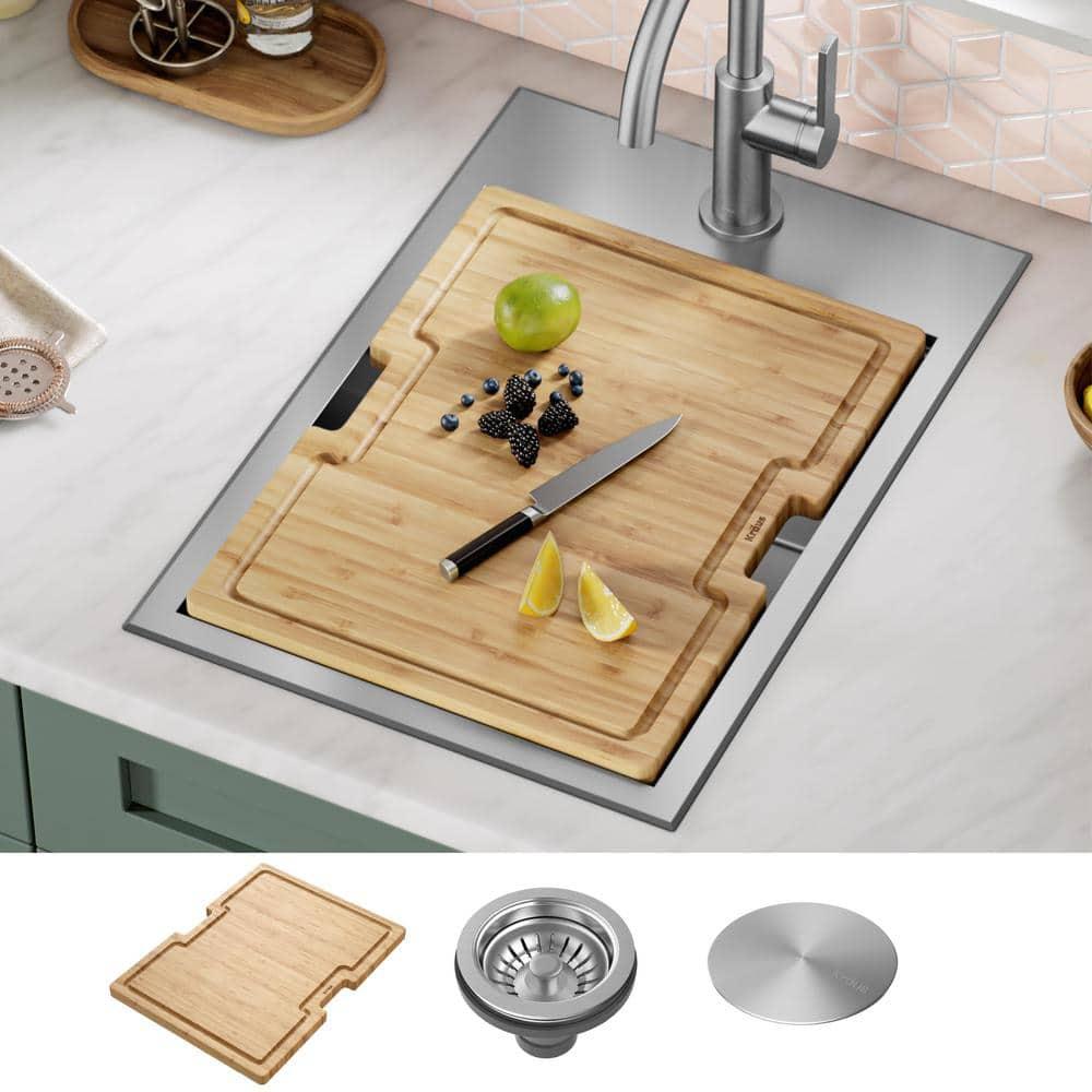 Kraus KWT311-15 KRAUS® Kore 15" Drop In / Top Mount Workstation 16 Gauge Single Bowl Stainless Steel Bar Kitchen Sink with Accessories