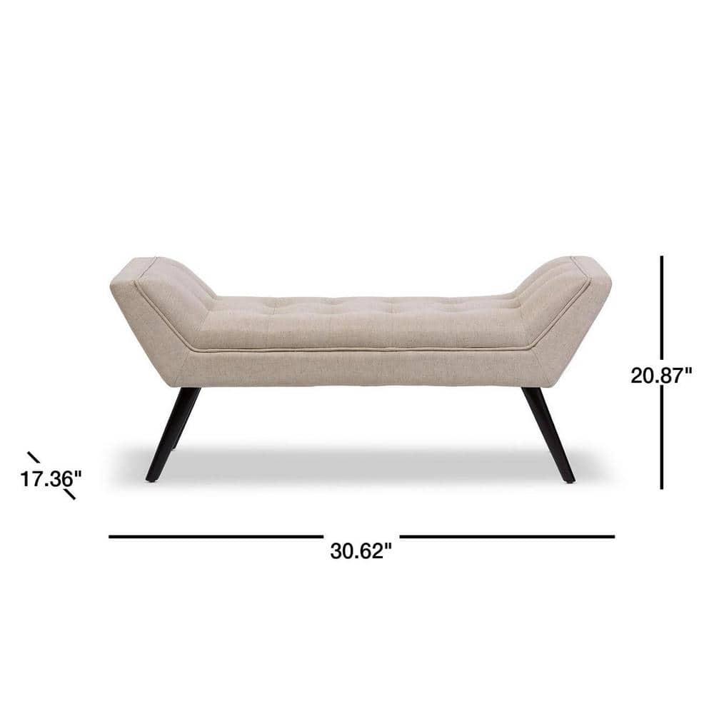 Tamblin Mid-Century Modern Retro Linen Fabric Upholstered Grid - Tufting 50" Bench - Beige - Baxton Studio: Plywood Frame, Polyester Upholstery