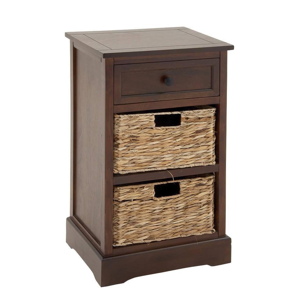 Wooden Side Chest with Wicker Drawers Brown - Olivia & May