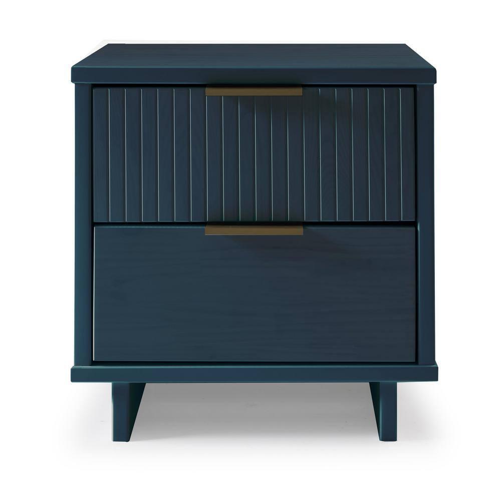 Granville Modern 2 Drawer Nightstand Midnight Blue - Manhattan Comfort: Soft Close, UV Finish, Metal Handles