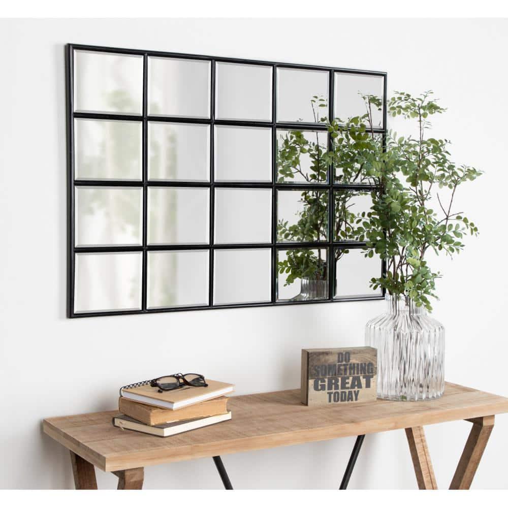Kate and Laurel Denault Traditional Framed Windowpane Mirror, 24 x 36 Black