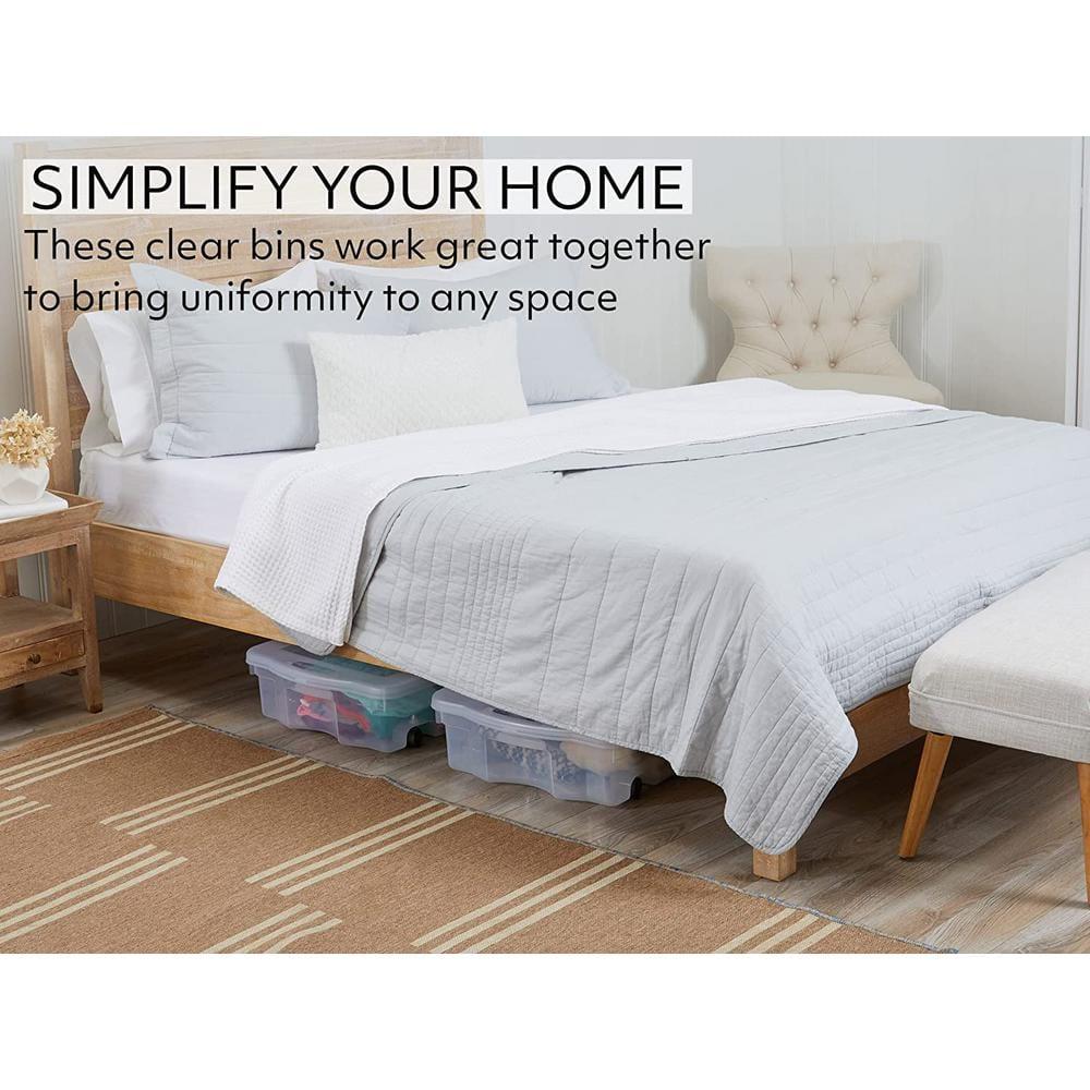 Rubbermaid 68 Quart Under the Bed Low Profile Storage Boxes with Dual Hinged Lids and Easy Rolling Caster Wheels, Clear, 2 Pack