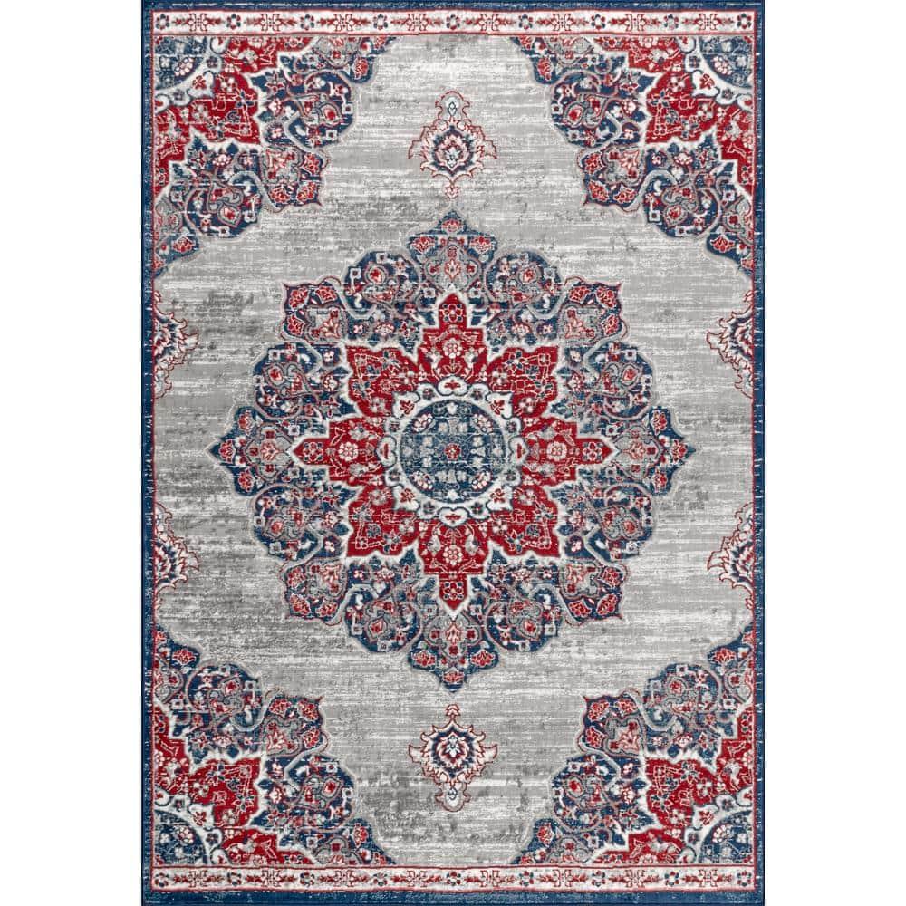 4'x6' Modern Persian Vintage Moroccan Medallion Area Rug, Navy/Red - JONATHAN Y