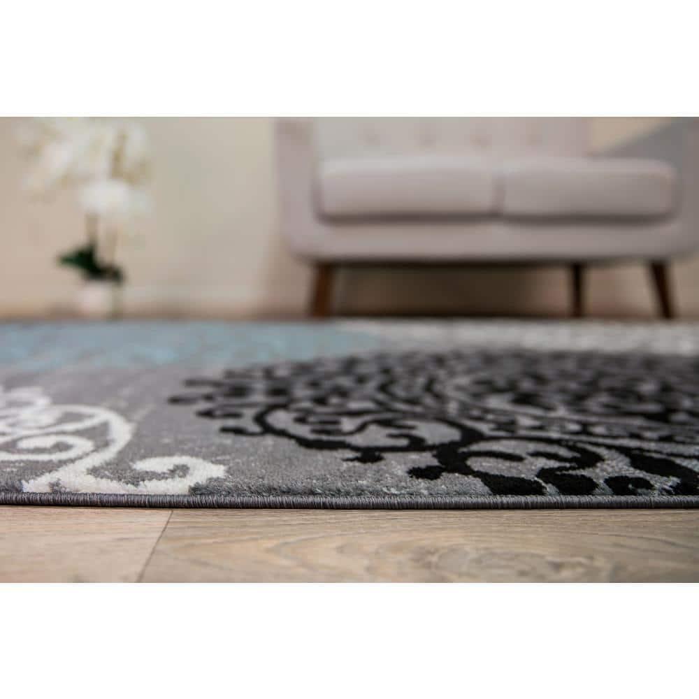 World Rug Gallery Floral Gray 2' x 10' Runner Rug