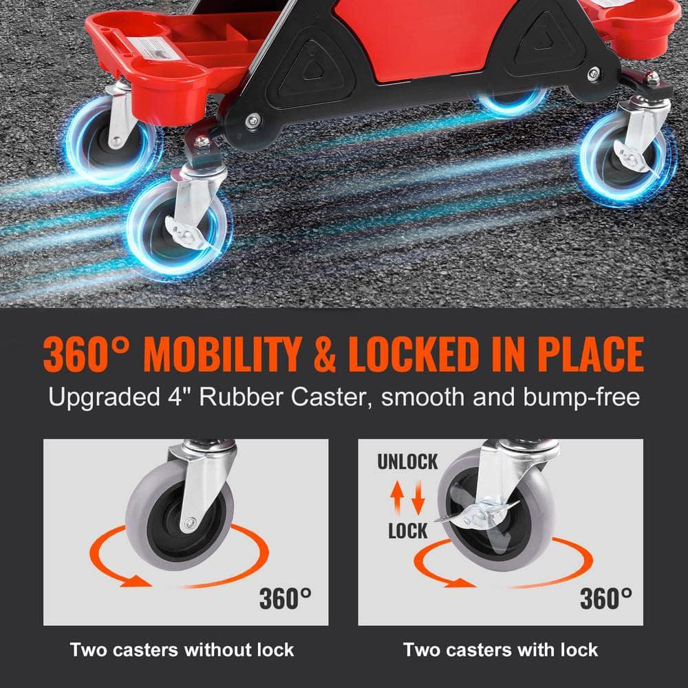 KFFKFF Mechanics Stool, 300 lbs Capacity Rolling Mechanic Seat with 4" Wheels, with Three Slide Out Tool Trays and Drawer, Home Garage DIY Automotive