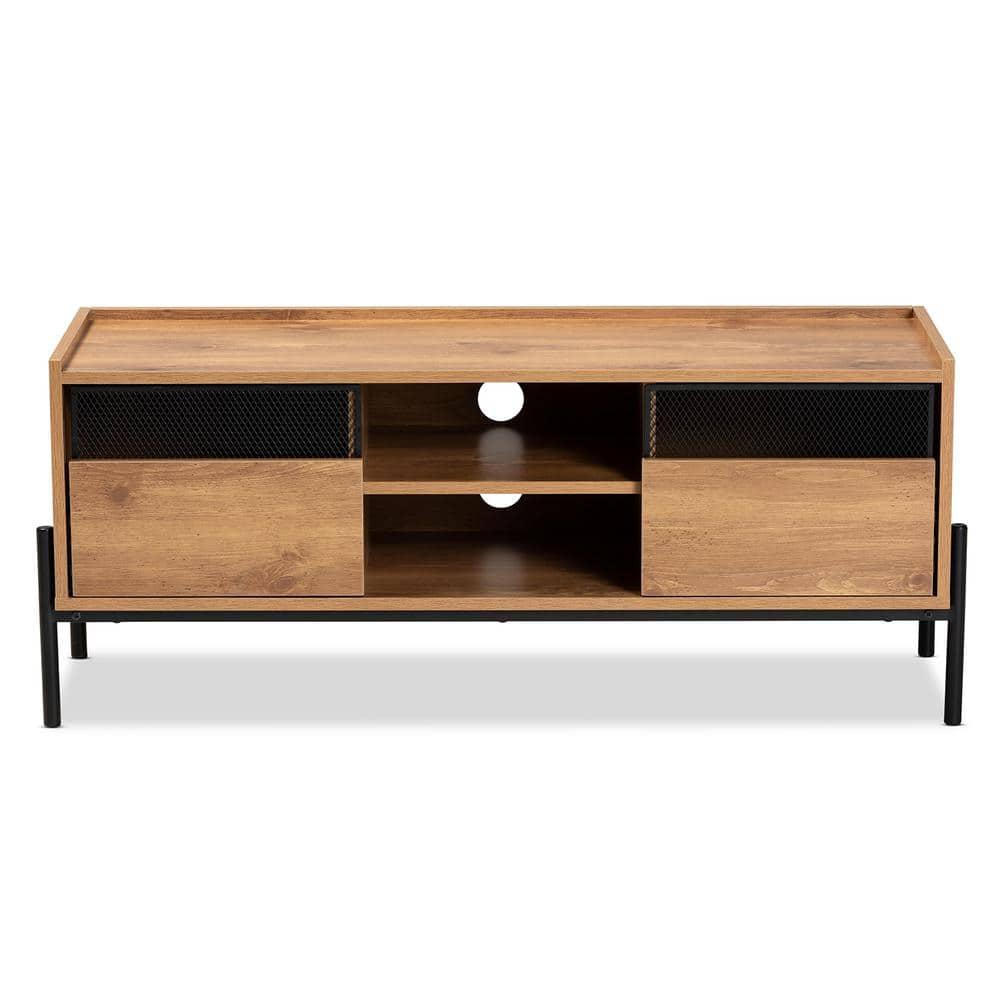 Tasman Wood and Metal 2 Door TV Stand for TVs up to 45" Natural Brown/Black - Baxton Studio