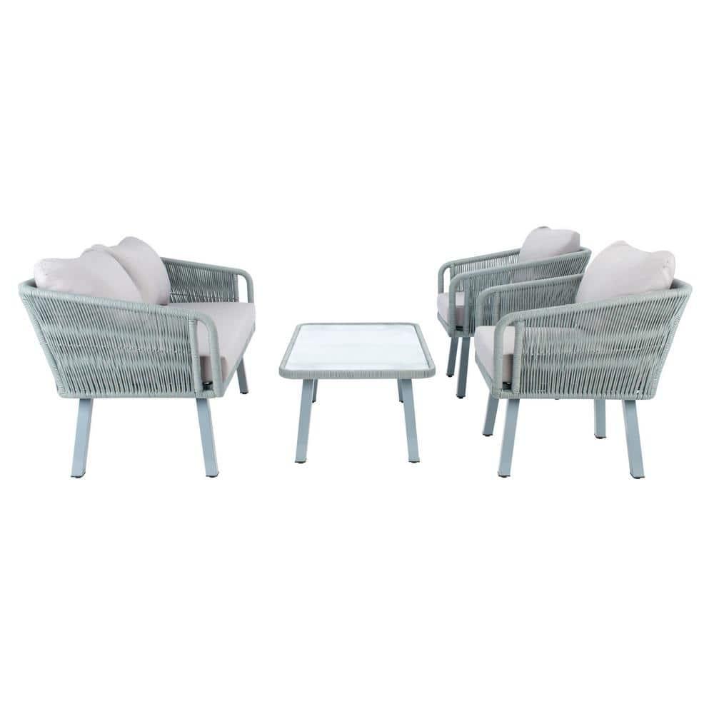 Kerson 4 Piece Rope Living Set - Indoor/Outdoor - PAT7519 - Grey/Grey - Safavieh