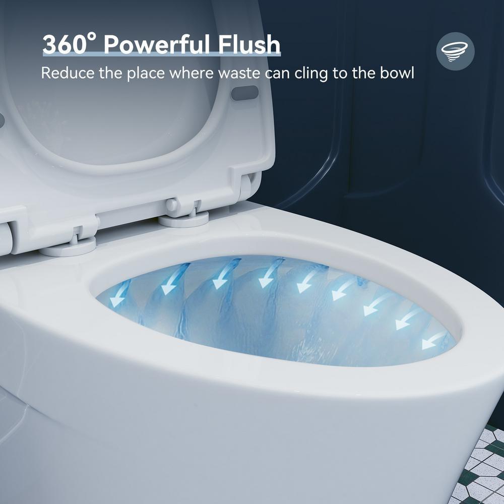 Elongated One-Piece Toilet, Compact Toilet with Soft-Close Seat, 1.1/1.6 GPF Powerful Dual-Flush Toilet for Bathroom