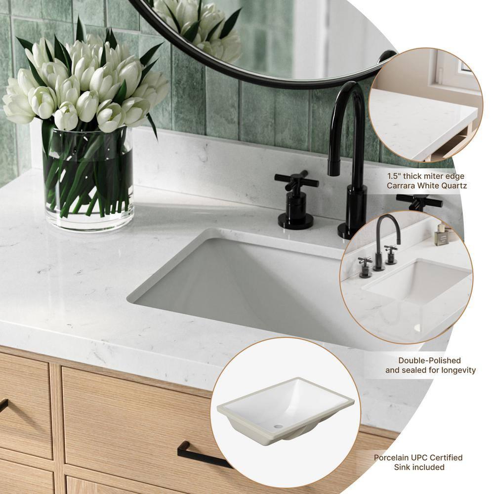 Wildon Home® Tidworth 42'' Solid Wood Single Bathroom Vanity with 1.5'' Carrara Quartz Top, Right Offset Rectangular Sink