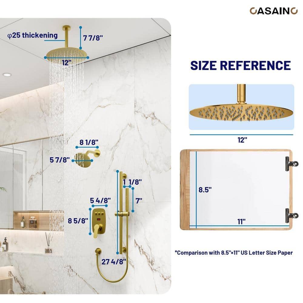 Rainfall Symphony 12inch Dual Showerhead Temperature Display Shower System with 2 in 1 Slider Bar Shower Handheld