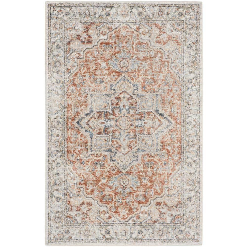 Nourison Astra Machine Washable Vintage Medallion Indoor Bathroom, Kitchen Area Rug Gold/Multicolor 3'3" x 5'