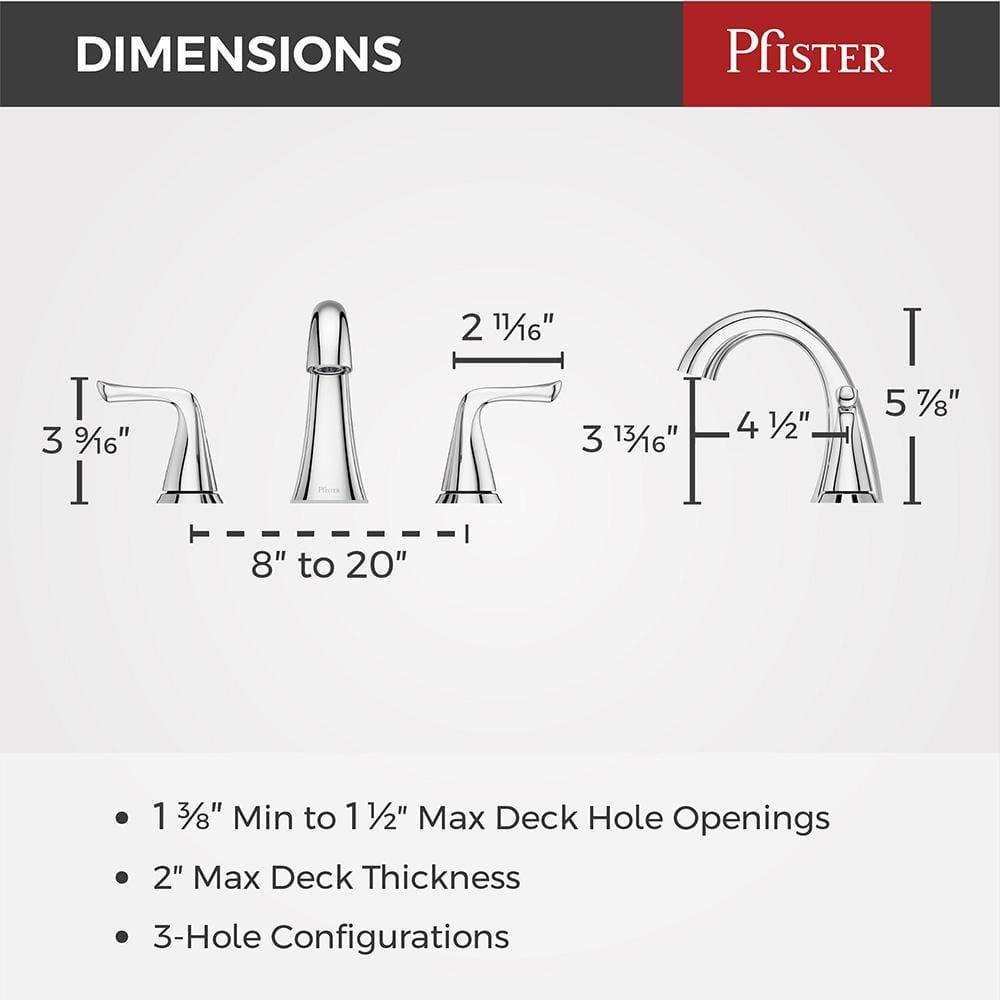Pfister Willa Bathroom Sink Faucet, 8-Inch Widespread, 2-Handle, 3-Hole, NSF Certified, Polished Chrome Finish, LF049MALCC